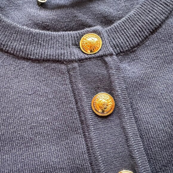 Merokeety Dark Blue Ribbed Knit Button Front Mini Sweater Dress sz L NWT - Picture 4 of 5